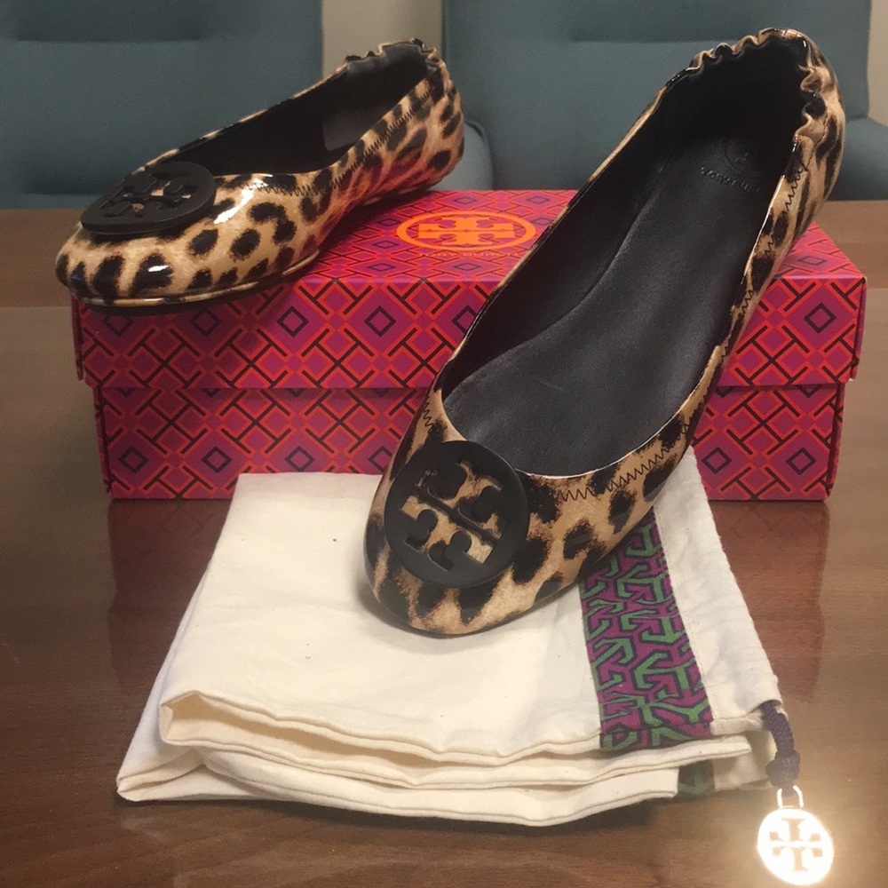 Tory Burch Minnie Ballet Patent Leather Leopard